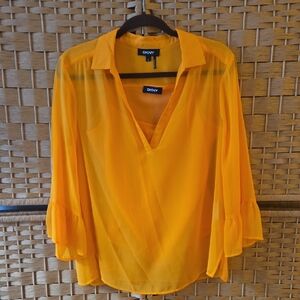 DKNY Women's Bright Yellow V-Neck Blouse